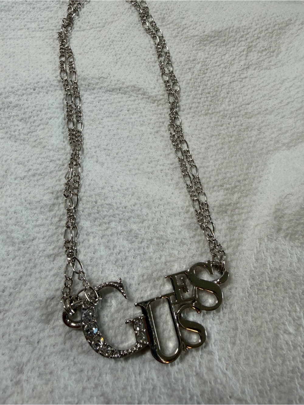 Guess Silver Crystal 'GUESS' Pendant Necklace